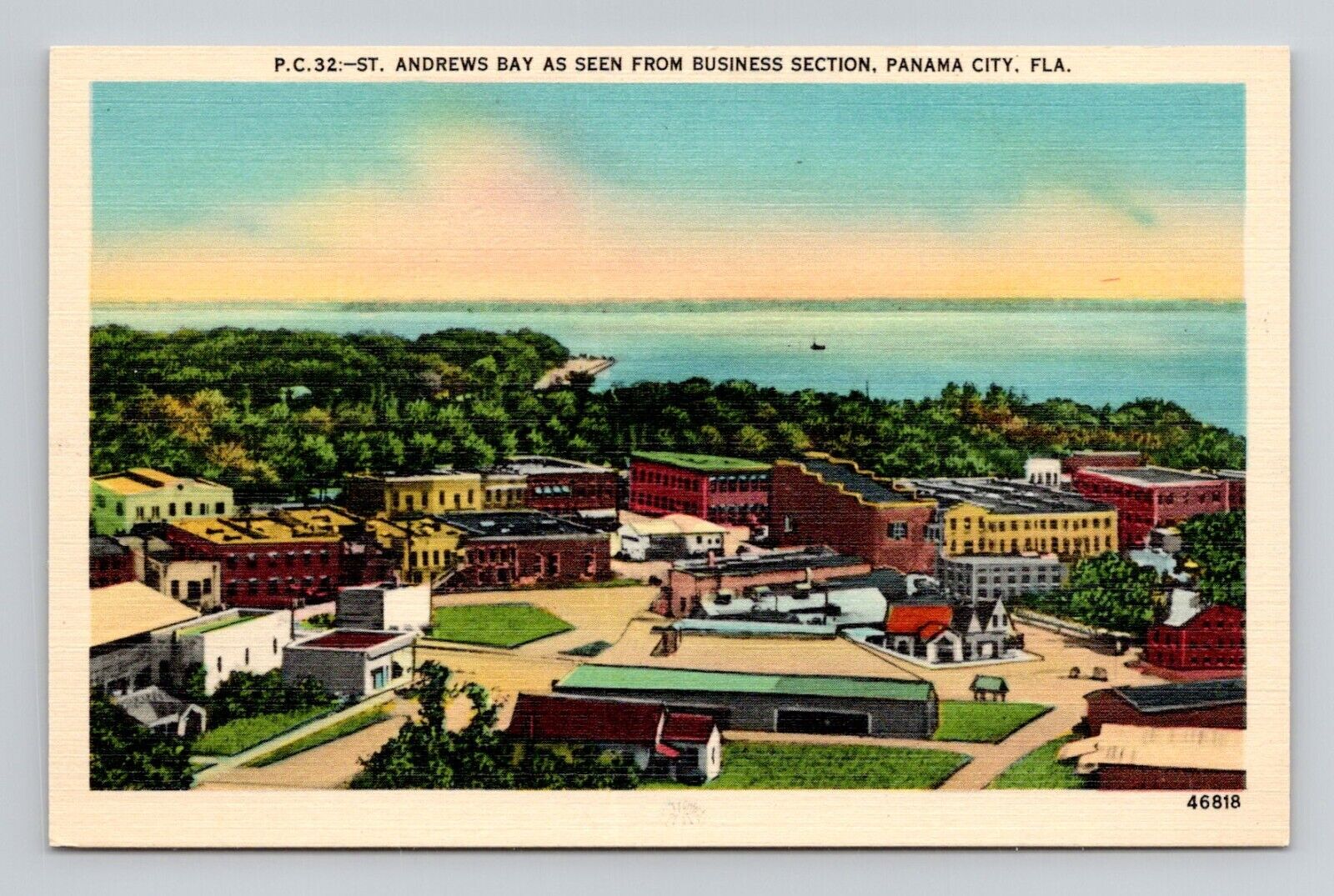 Postcard St Andrew's Bay Panama City Florida FL, Vintage Linen A20