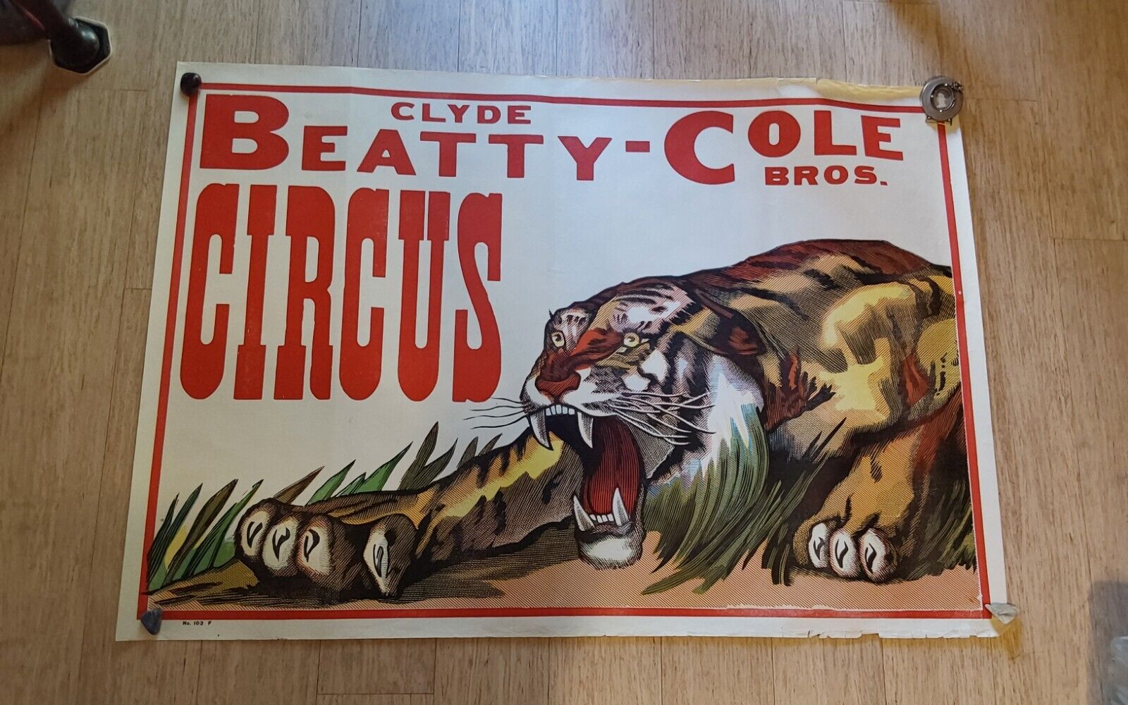 2 Vintage Original CLYDE BEATTY COLE CIRCUS POSTERS with Lion & Tiger Animals