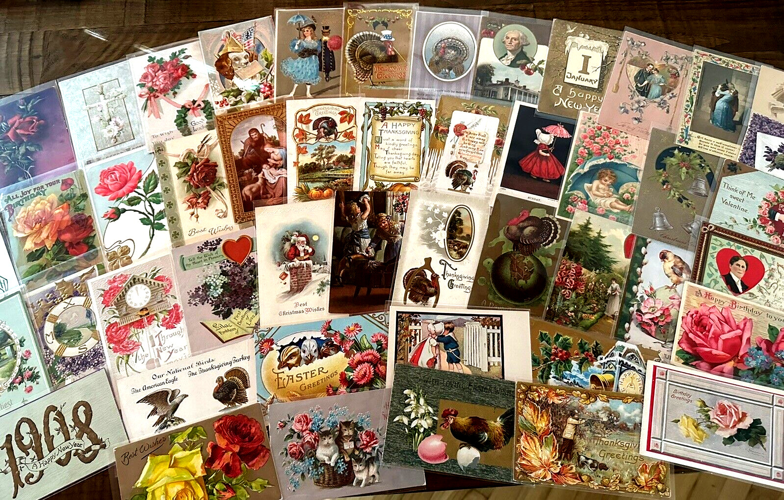 Nice Lot of 50~Mixed Vintage Antique Holidays Greeting Postcards~in sleeves-k324