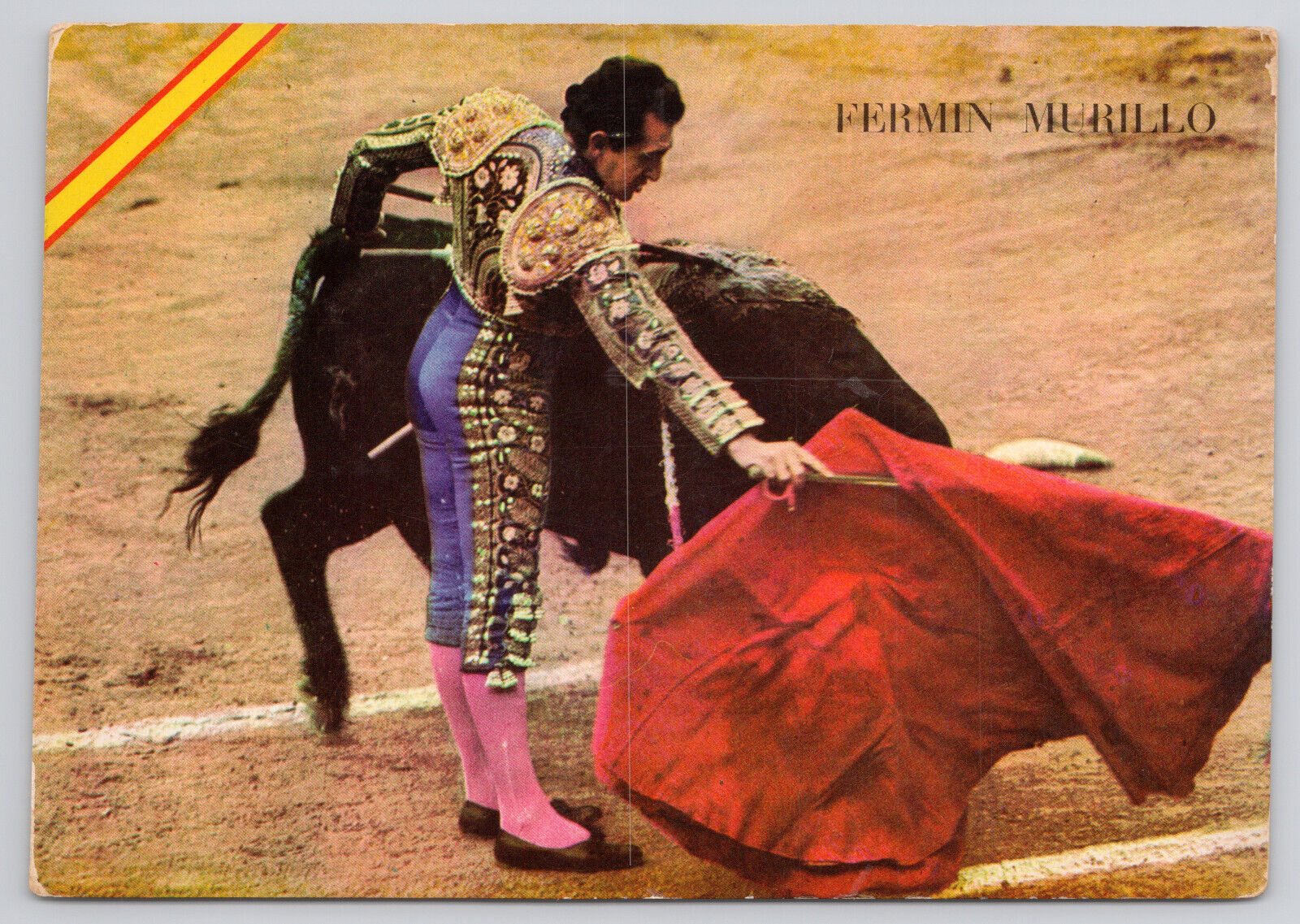 Postcard Bull Fighter Round Pass Red Cape 1968