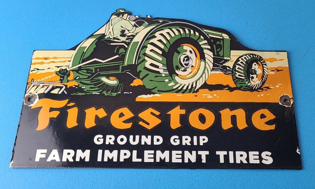 Vintage Firestone Tires Sign - Farm Implement Tires Auto Gas Pump Porcelain Sign