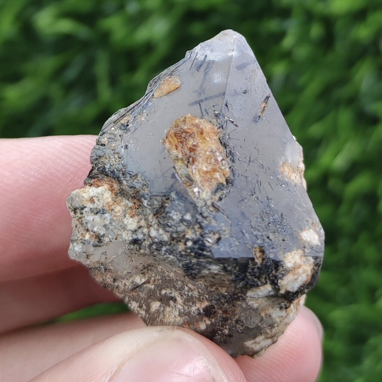 Natural Aegerine Included Quartz Crystal With Rare Bastnasite On Matrix, 20 Gram