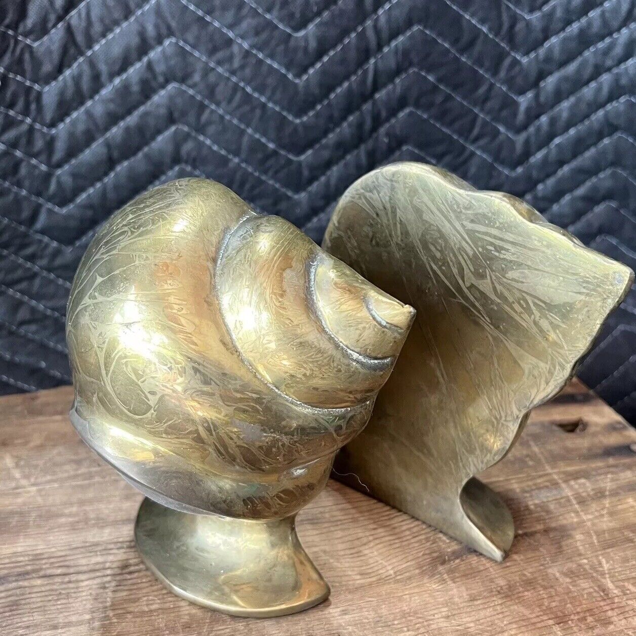 Vintage Heavy Brass Conch Shell Seashell Bookends