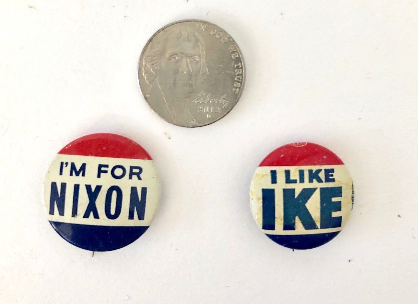 Eisenhower & Nixon Election Pins, 1950s, About the Size of a Nickel, Good Shape