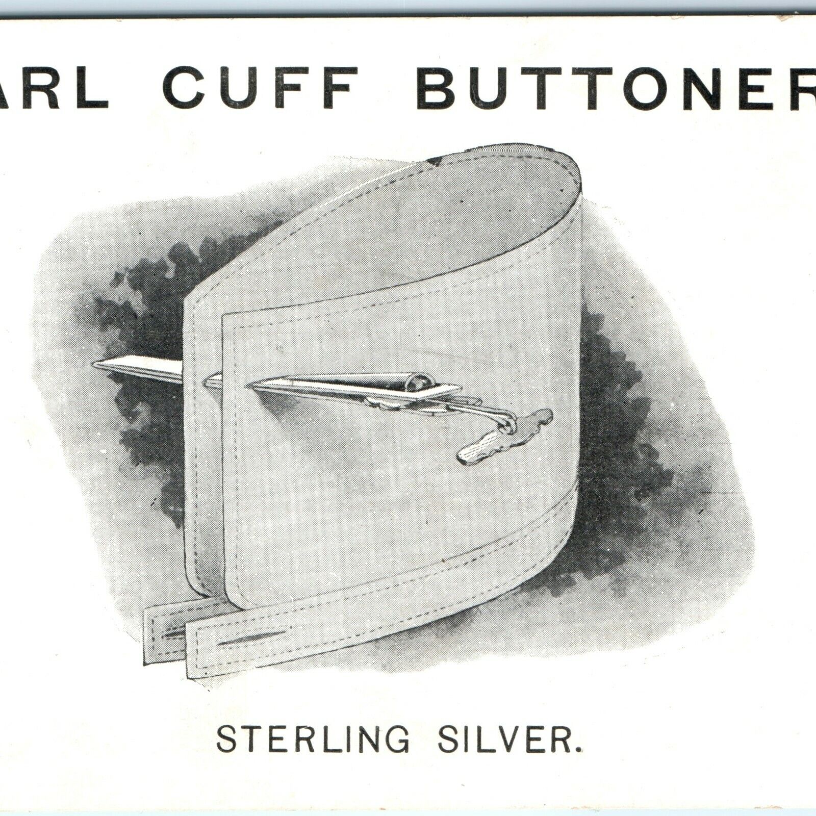 c1890 Earl Cuff Link Buttoner Trade Card Rand Antique Silver Button Hook 7H