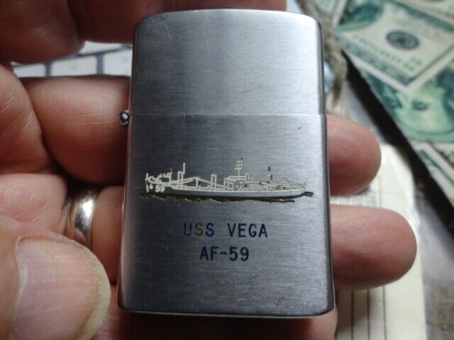 Engraved Vietnam era USS Vega AF-59 US Navy Firefly Lighter Case Part Only