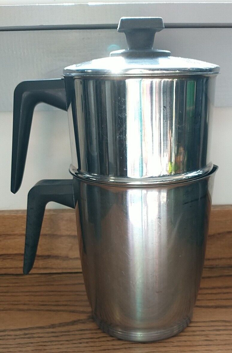 Vintage Rena Ware Stainless 6-8 Cup Drip Coffee Pot 2 tier stove top