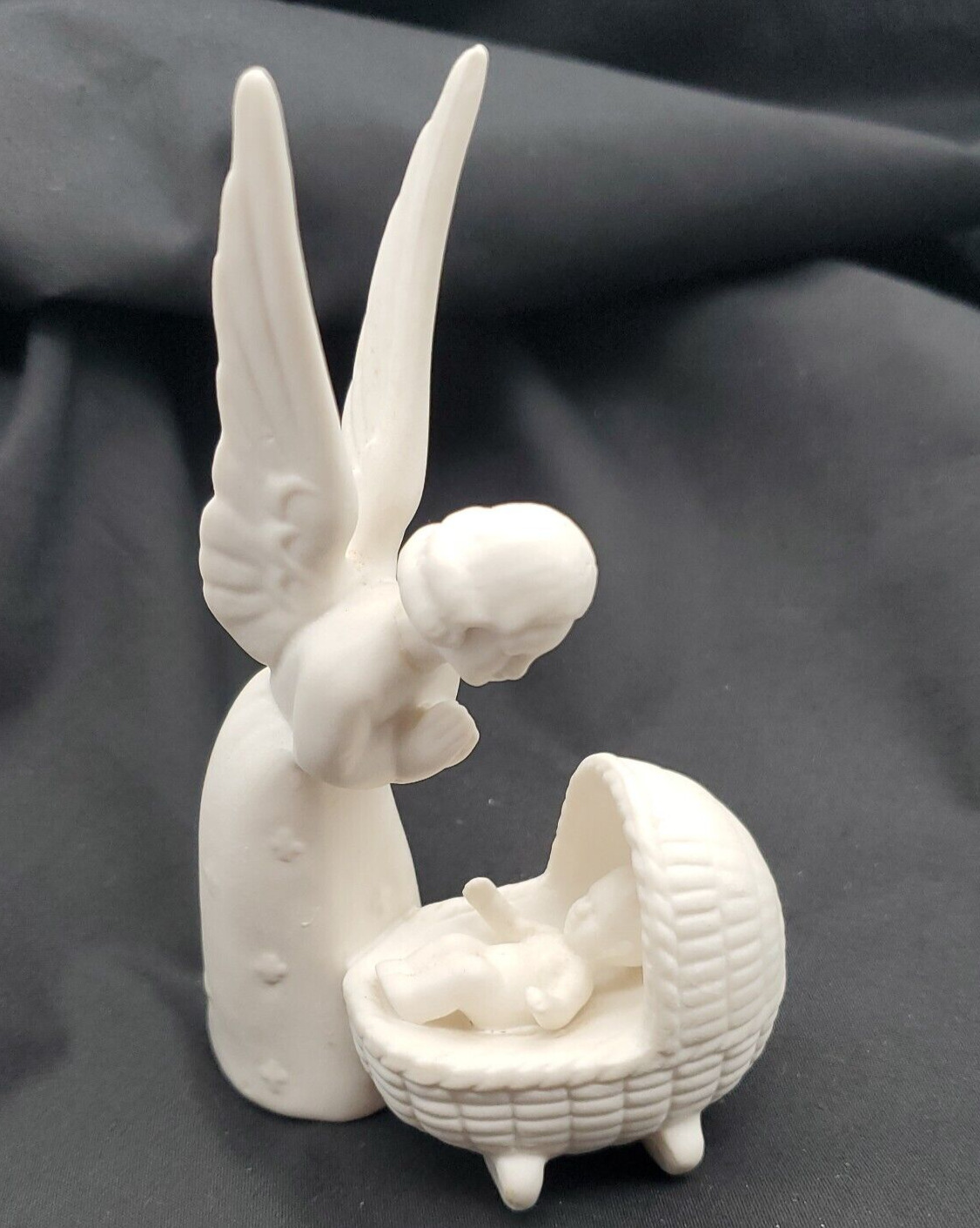 Goebel Bisque Baby & Guardian Angel Bassinet Figurine W Germany Baby Birth Gift