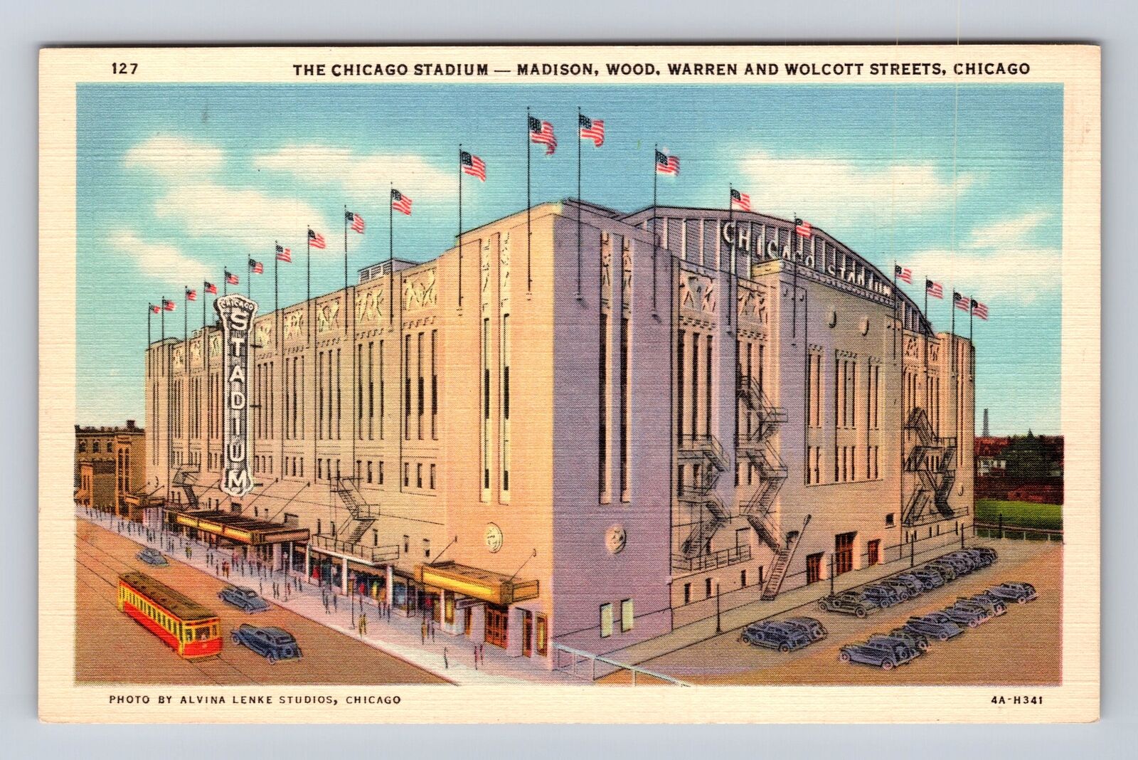 Chicago IL-Illinois, The Chicago Stadium, Streets, Antique, Vintage Postcard