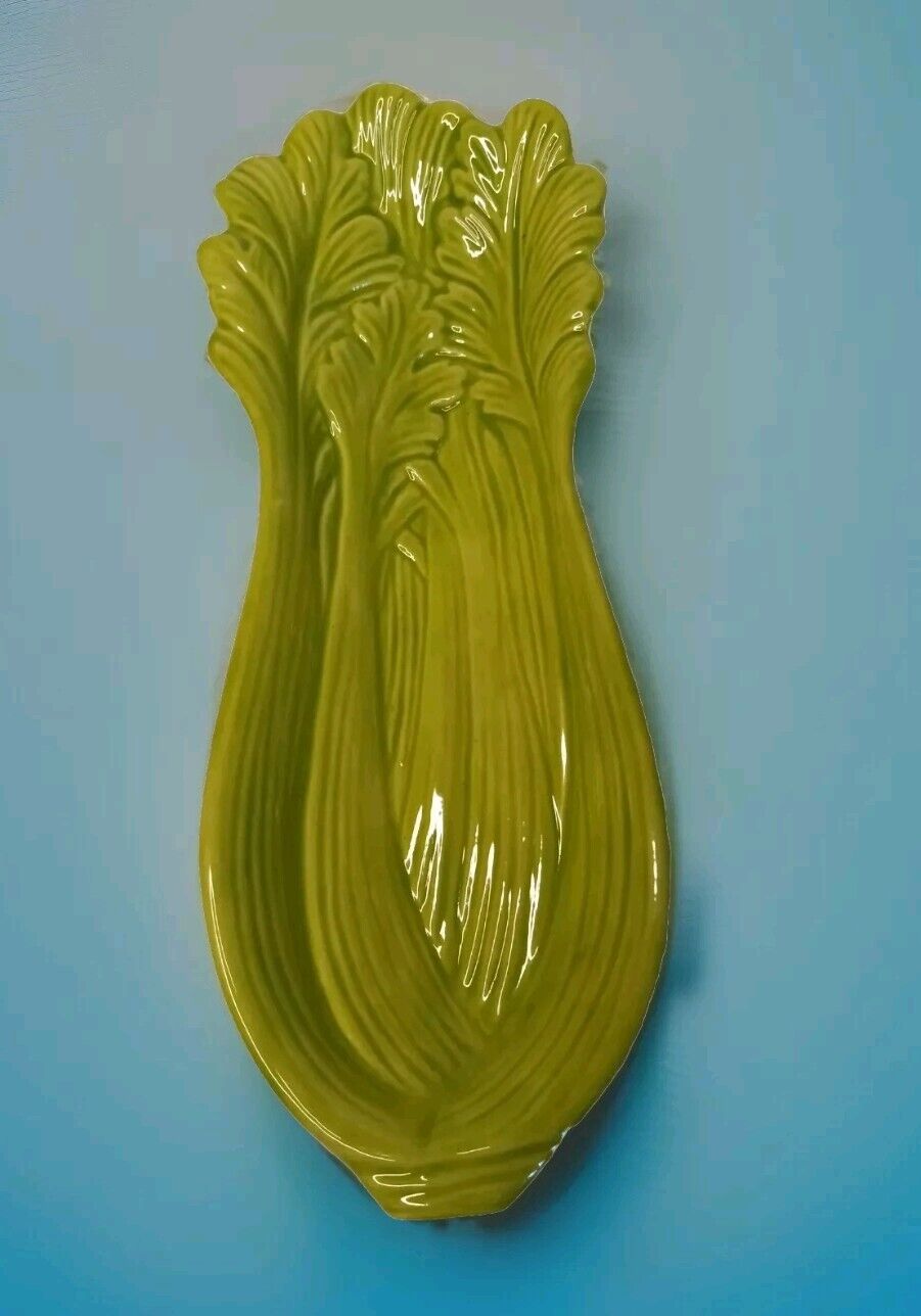 Vintage Celery Shaped Relish Dish Ceramic Spoon Rest 12 Inch