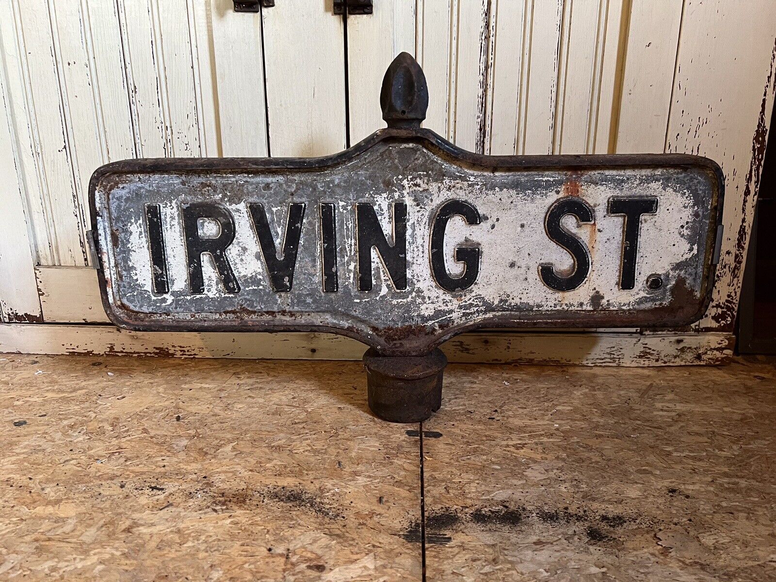 Vintage Street Sign Embossed Metal Cast Iron New York City Irving St.