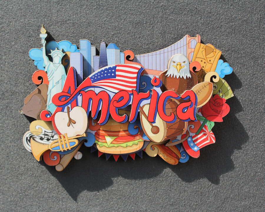 America Tourism Travel Souvenir Art 3D Woodiness Fridge Magnet For Decoration