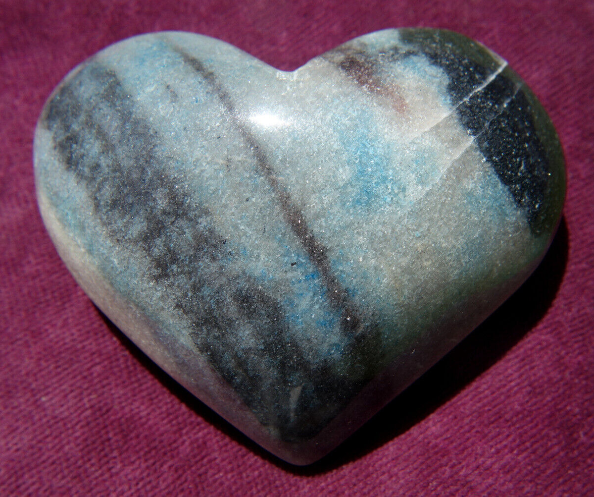 Large Trolleite Crystal Heart Gemstone Carving Blue Gray Black