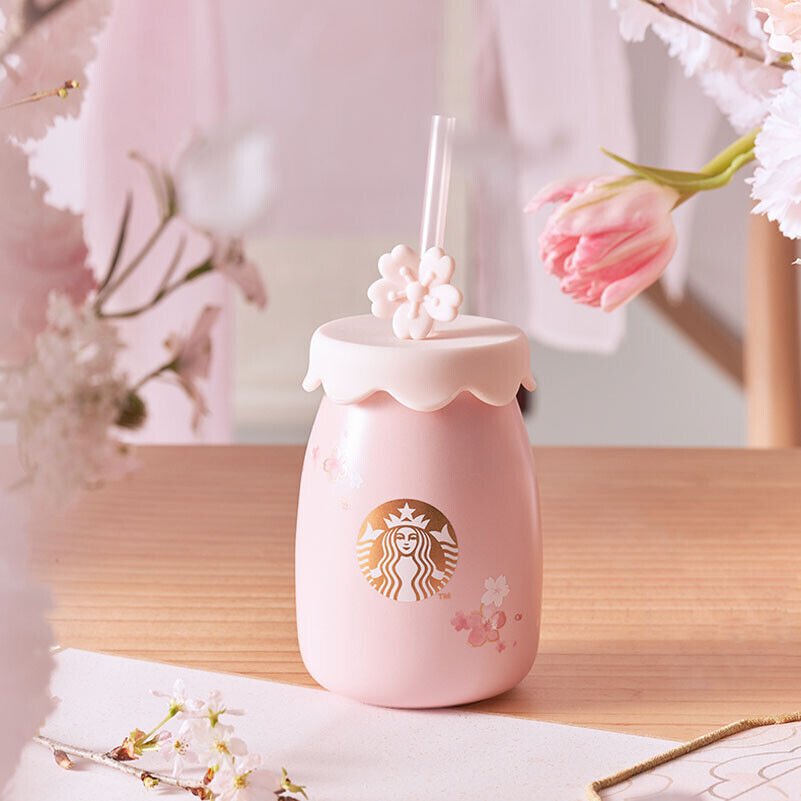 Starbucks China Sakura Ceramic Straw Mug Spring Cherry Blossoms Milk Cup 2023