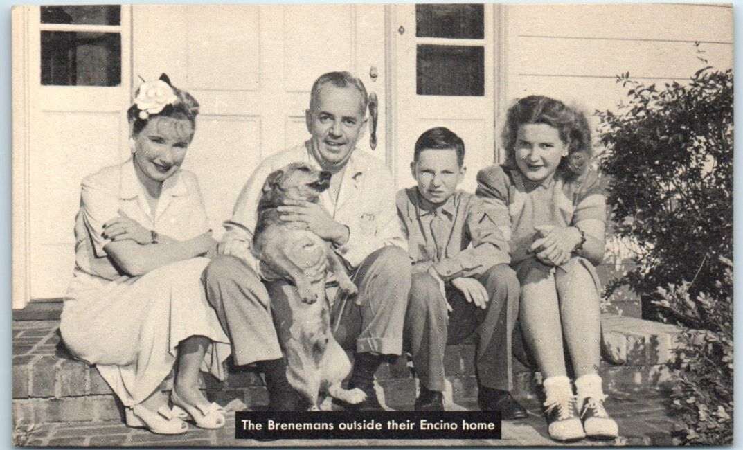 Postcard - The Brenemans outside their Encino home - Los Angeles, California
