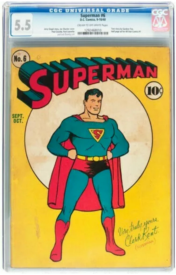 Superman #6 CGC 5.5 Graded 1940 Golden Age Comic Book