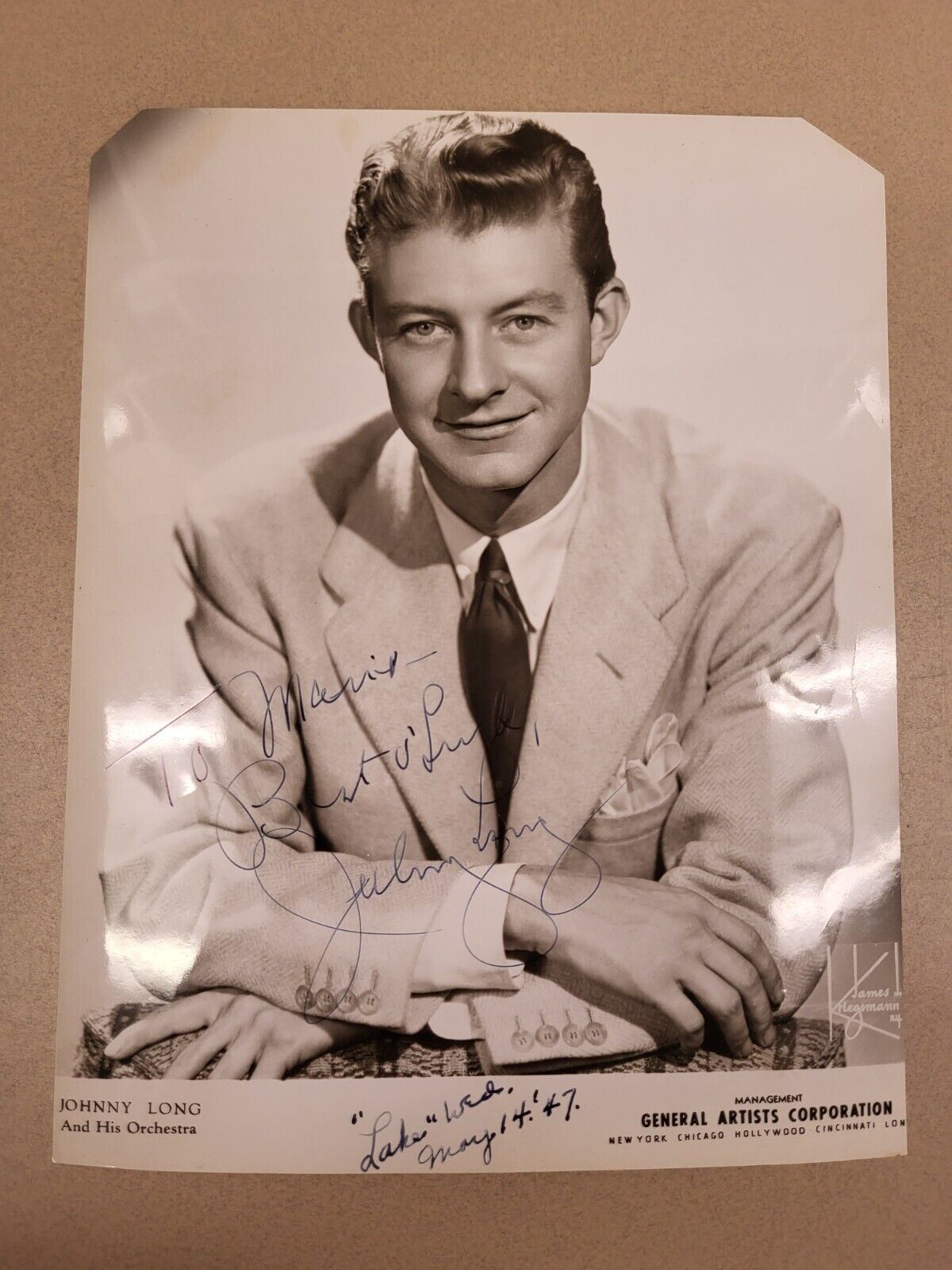 To Mario Best O\' Luck Johnny Long Signed Photograph 1947 By James J. Kriegsmann