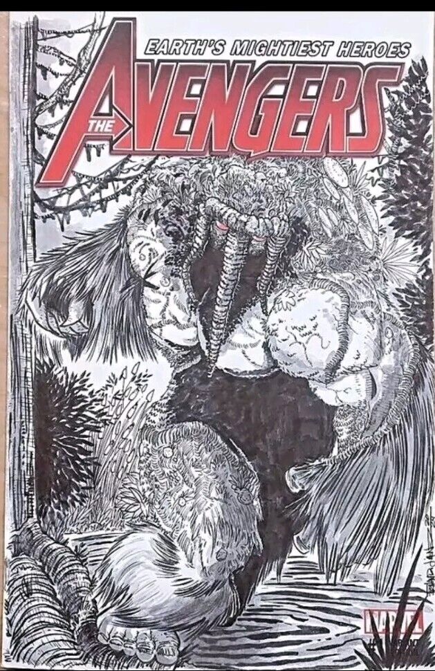 Marvel Comics Man-Thing ORIGINAL ART SKETCH On Avengers Sketch Cover.