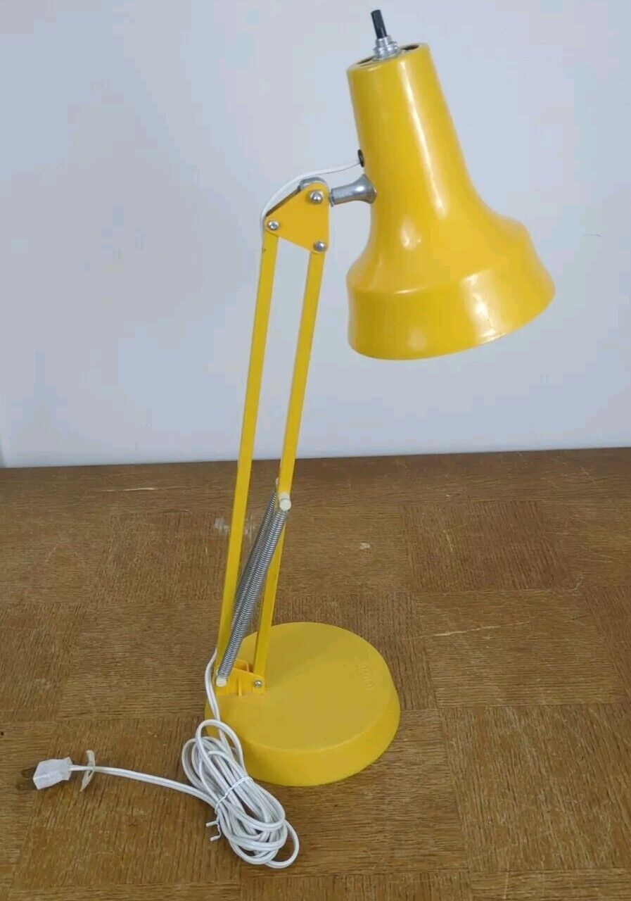 Vintage LUXO Articulating Drafting Desk Lamp Yellow Mid Century Modern With Base