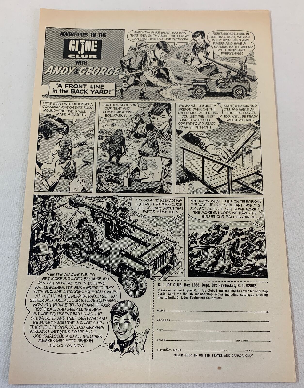 1966 GI JOE ad page ~ Andy & George Front Line In The Back Yard ~ 5-Star Jeep