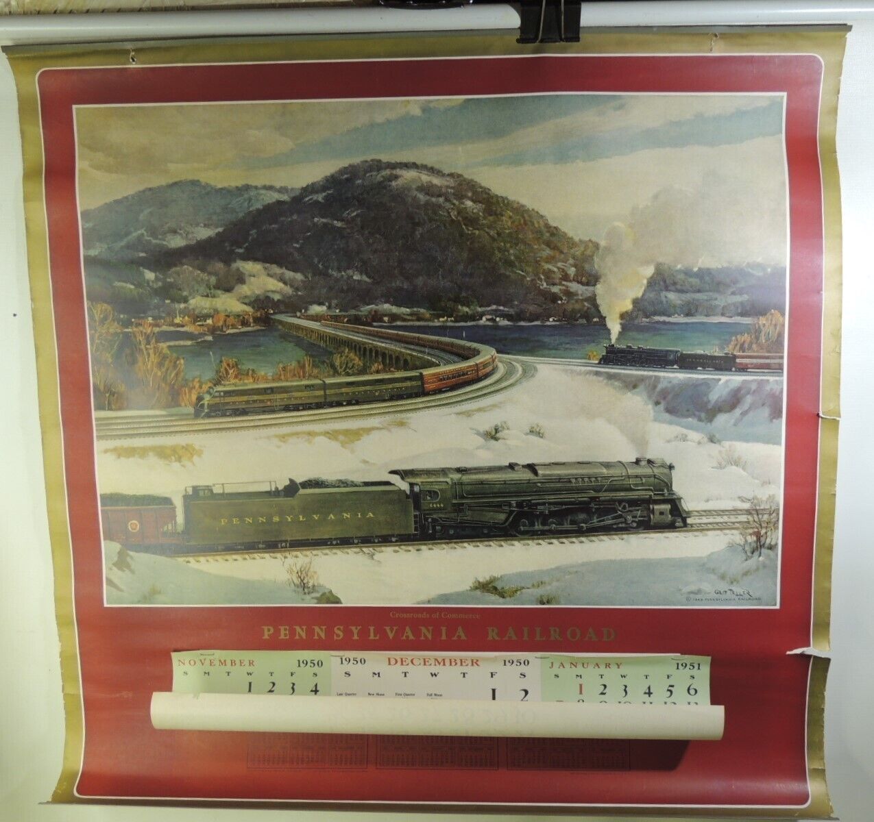 Vintage 1951 Pennsylvania railroad crossroads of commerce wall calendar