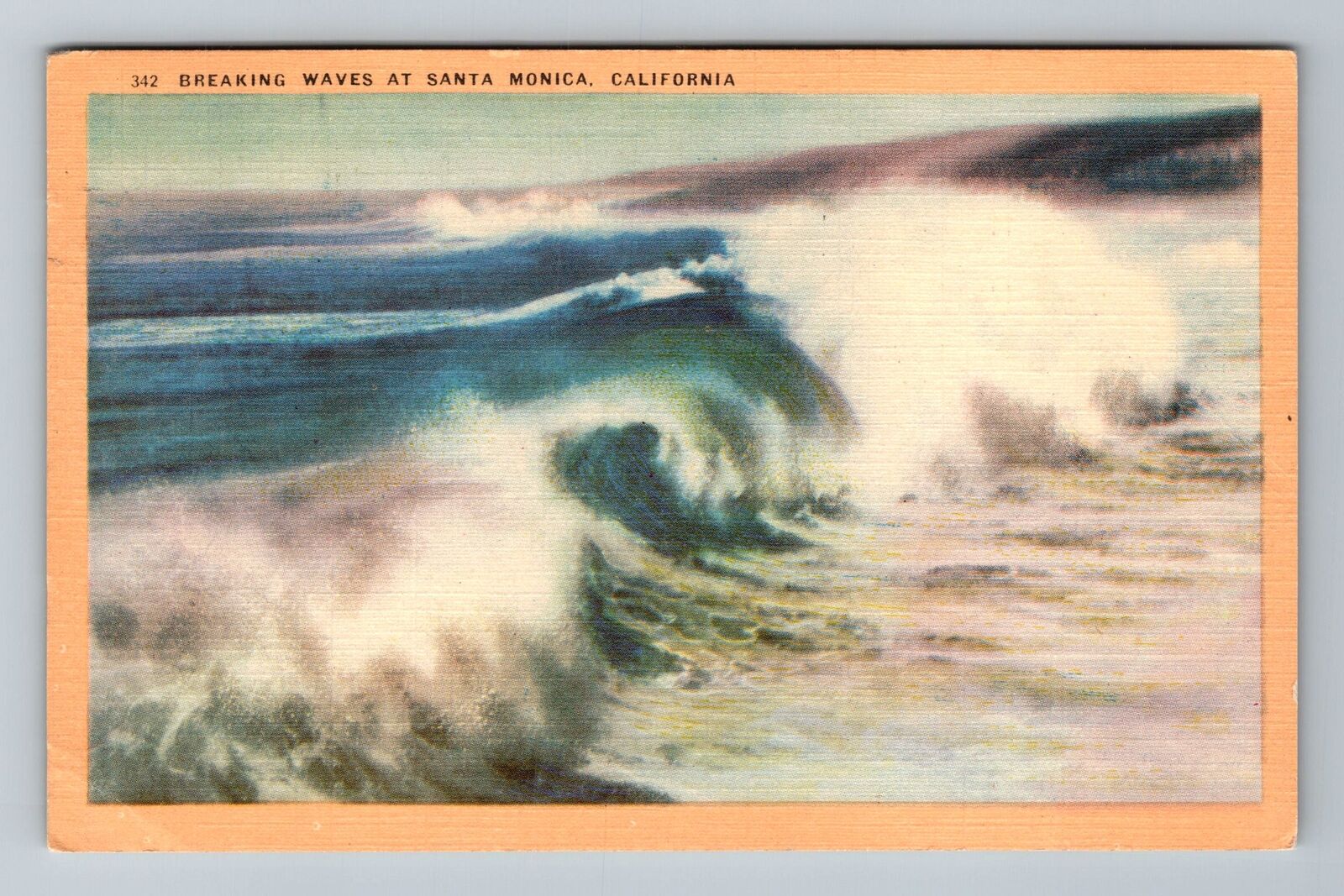 Santa Monica CA-California, Breaking Waves Vintage c1940 Souvenir Postcard