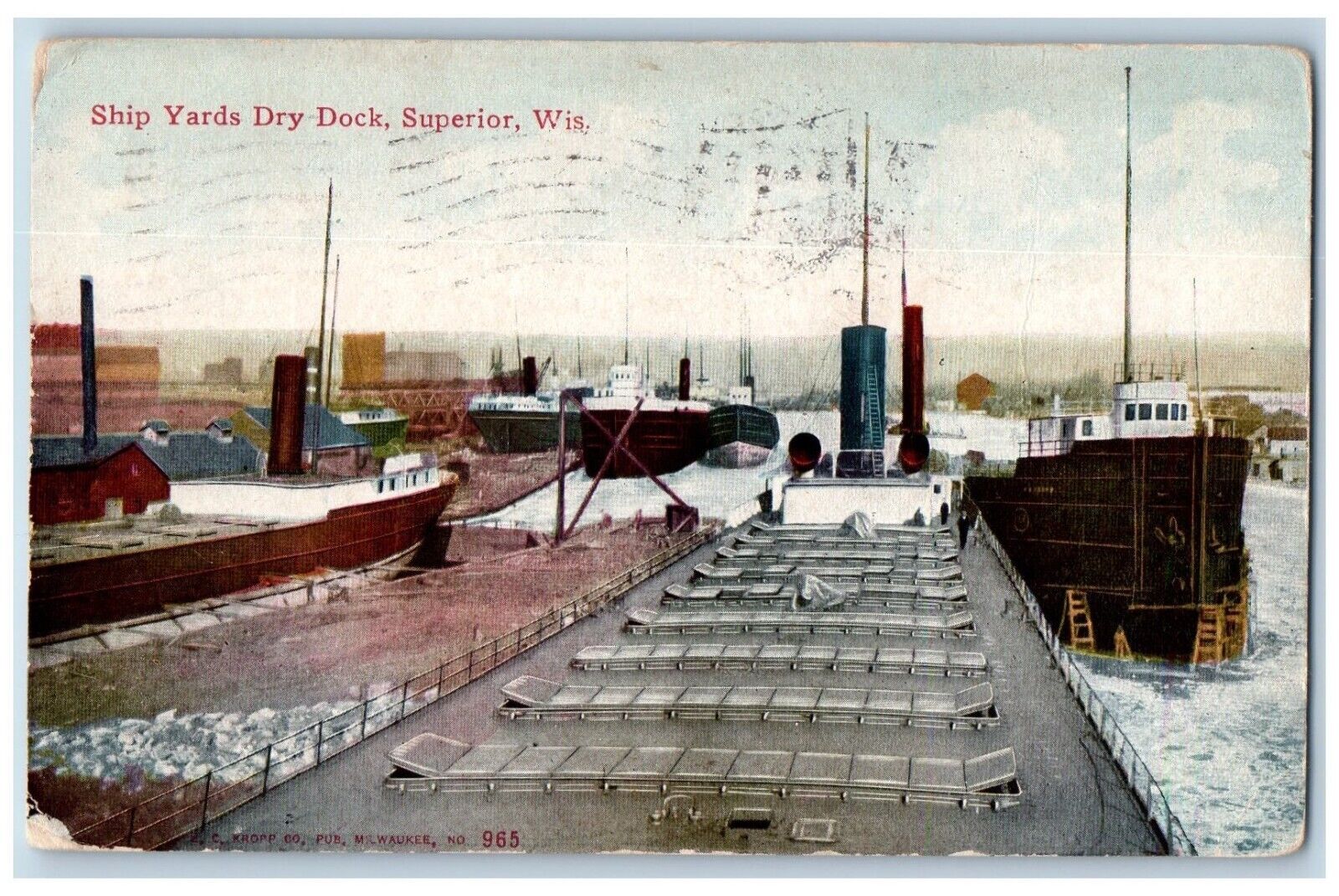 Superior Wisconsin WI Postcard View Of Ship Yards Dry Rock 1910 Antique