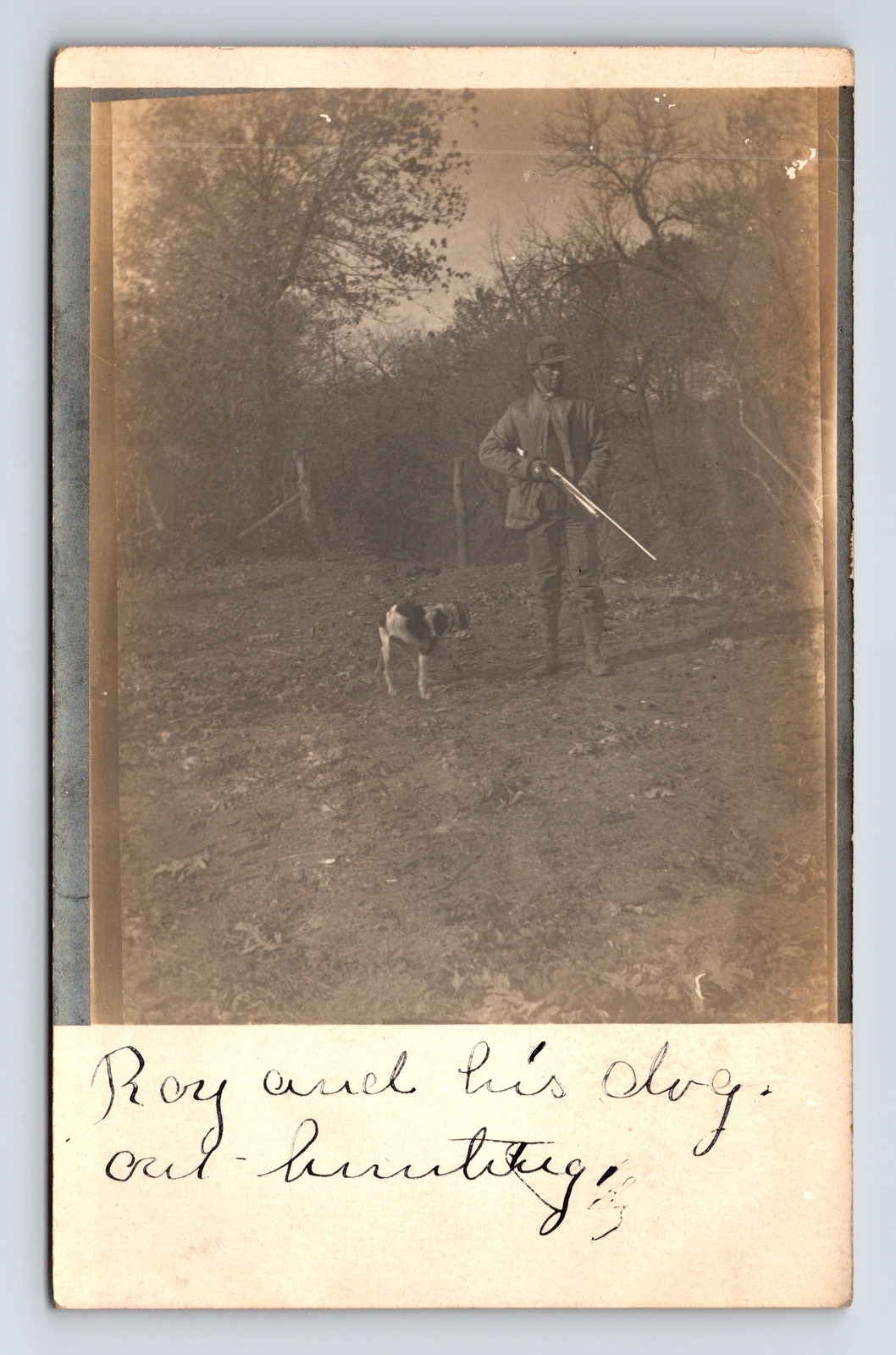1908 RPPC Roy & His Dog Out Hunting Hunter Shotgun Tecumseh Oklahoma OK Postcard