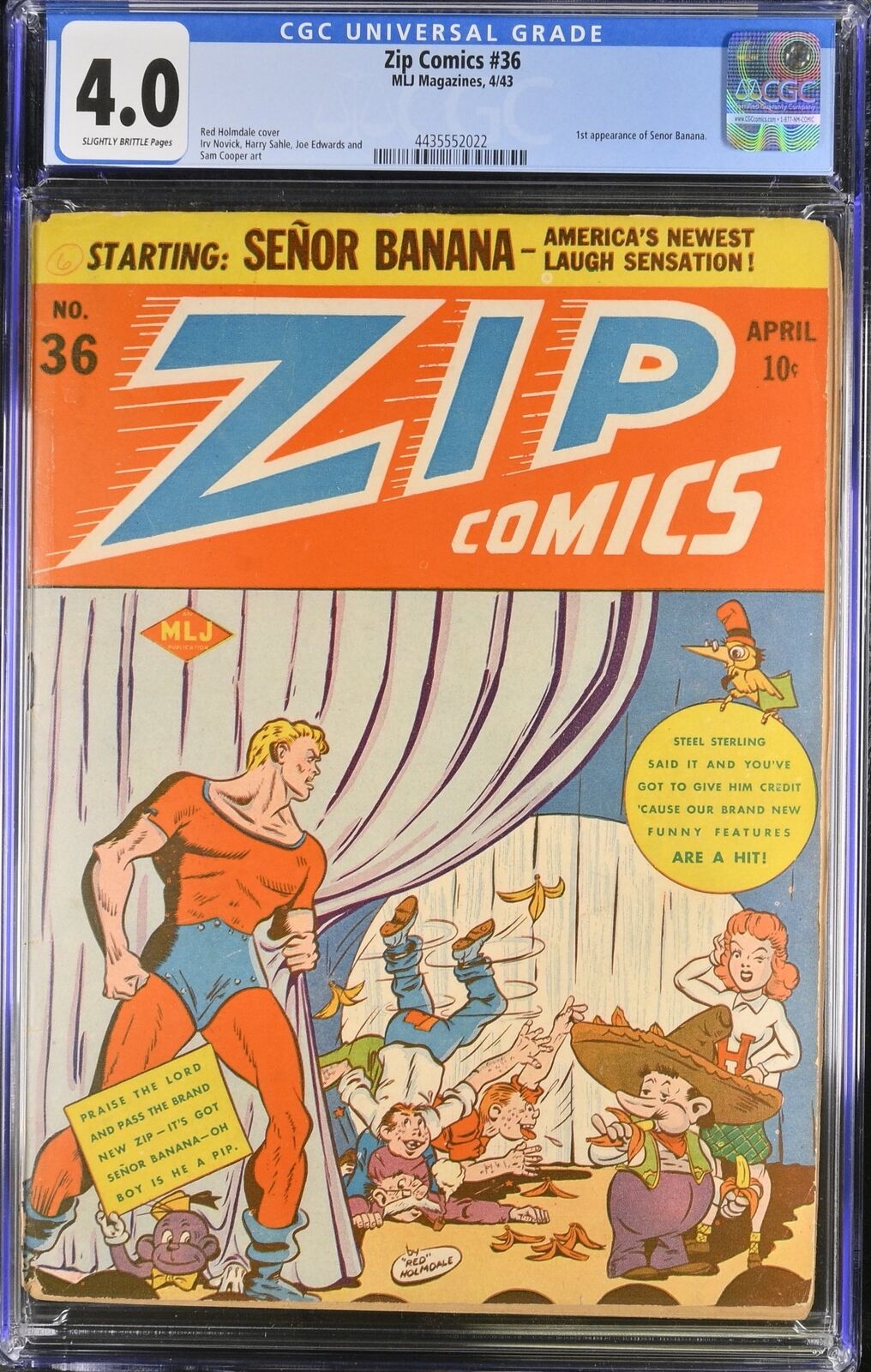 Zip Comics #36 CGC VG 4.0 1st Appearance Senor Banana Archie 1943