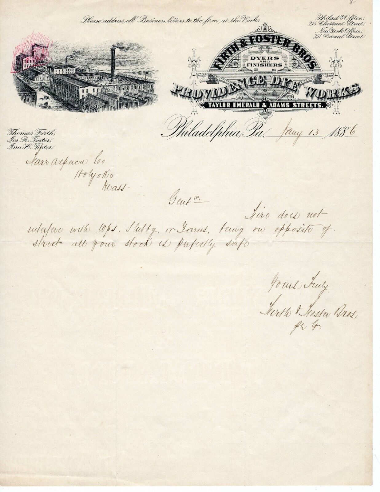 RARE 1886 Providence Dye Works Letterhead Referencing \