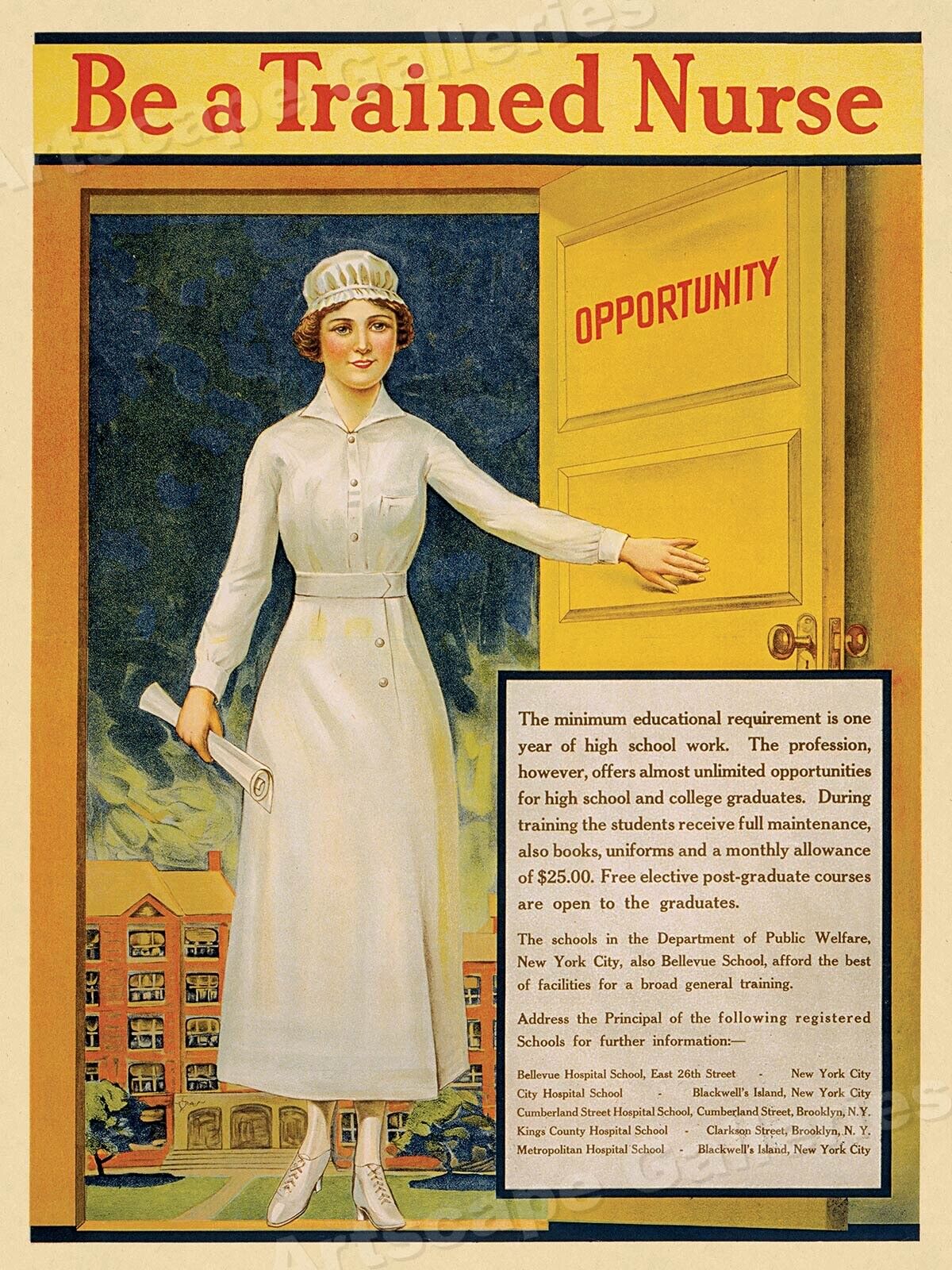 Be A Trained Nurse - World War I Nursing Poster - 20x28