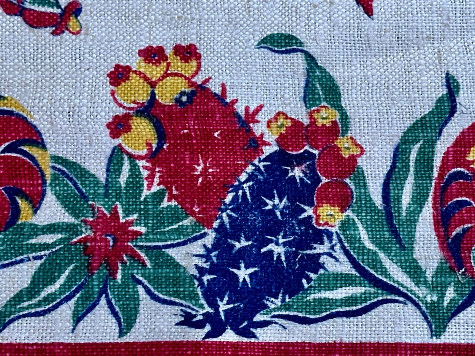 1940\'s Mexican BOHO CHIC Cactus Barkcloth Era Vintage Fabric Towel Table Runner