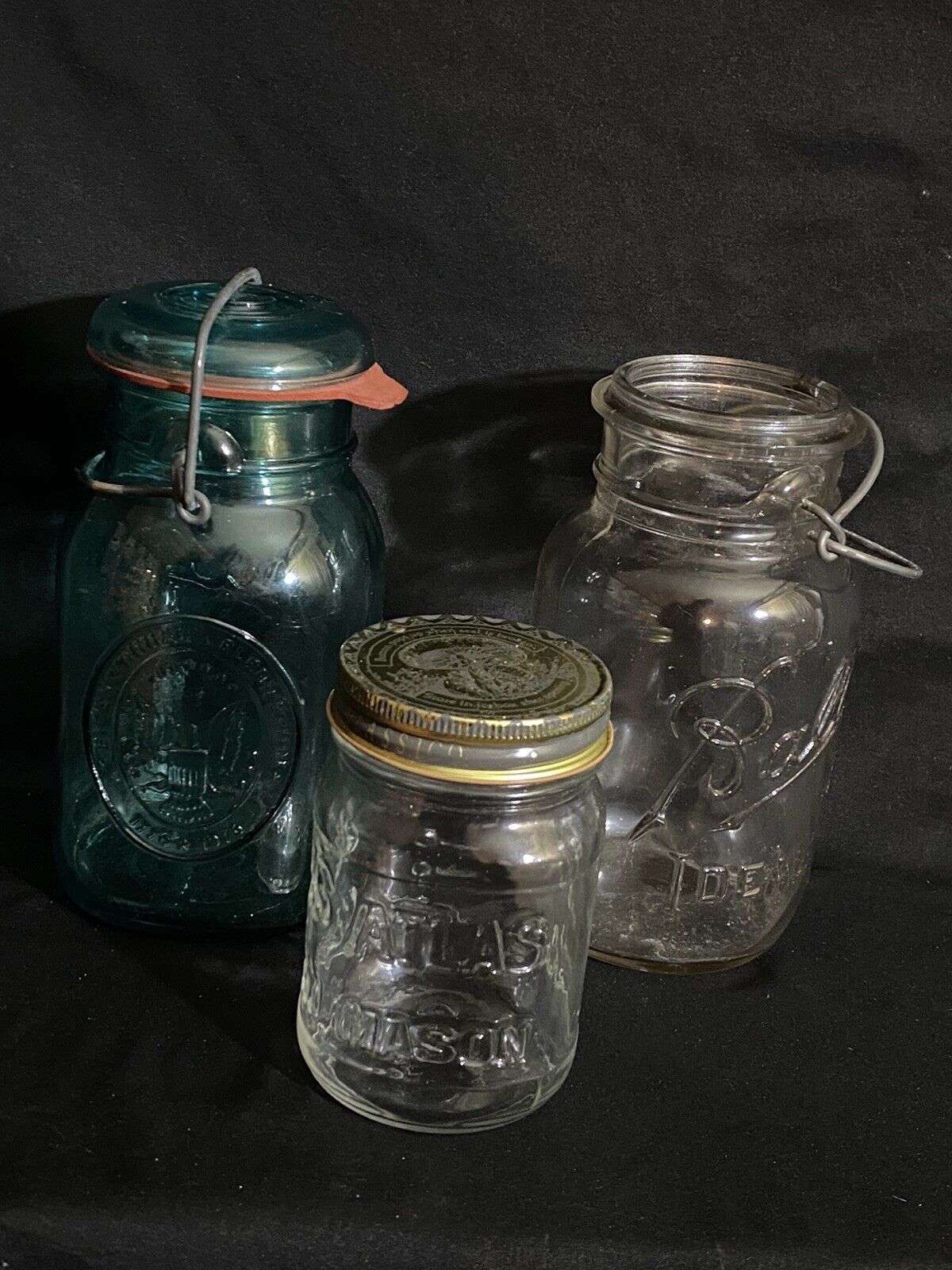 Vintage Ball Ideal Bicentennial Blue & Clear  Canning Mason Jar Lot Of 3