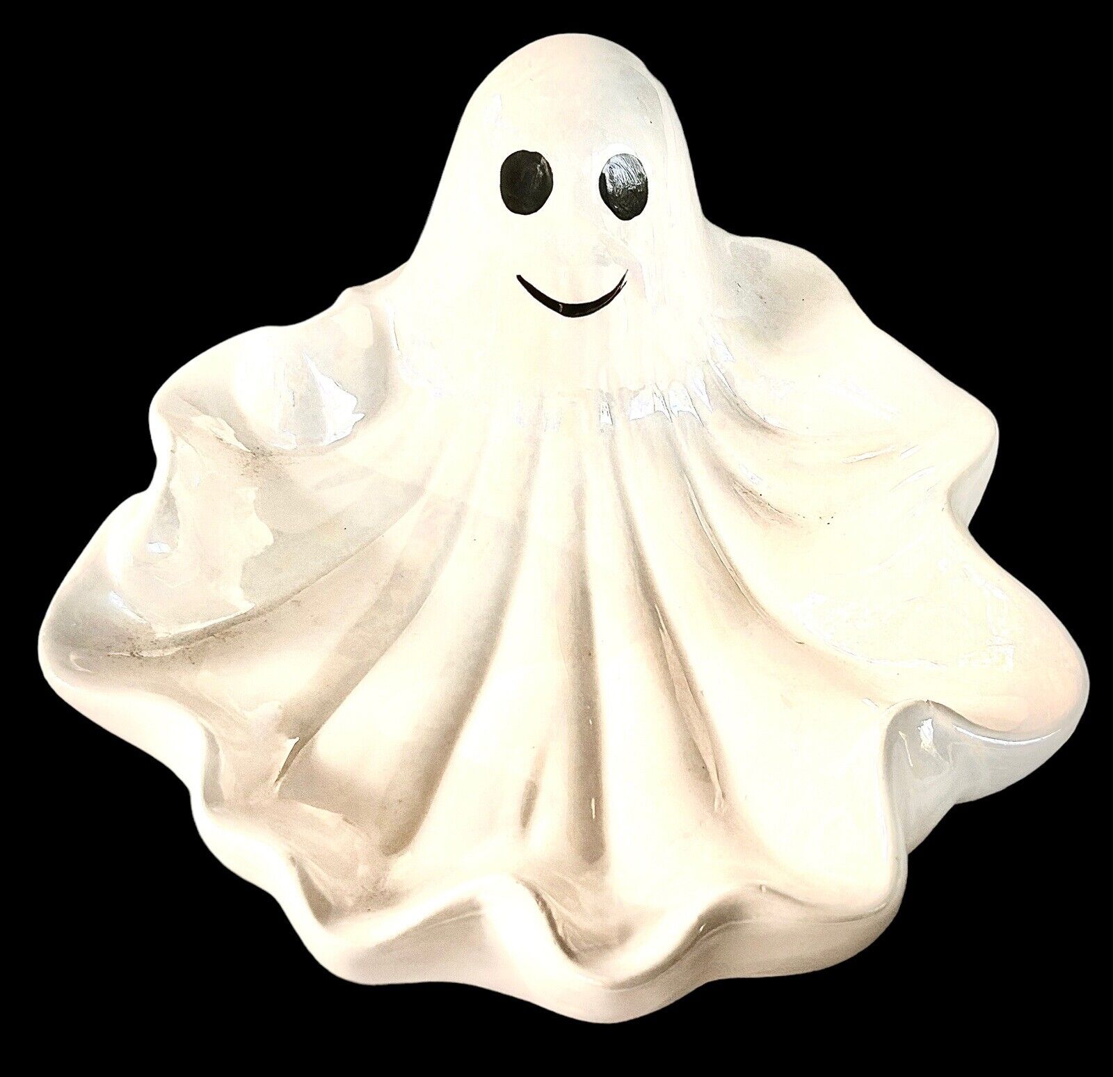 VINTAGE WCL Halloween Iridescent White Ghost Ceramic Candy Treat Dish/Bowl Decor