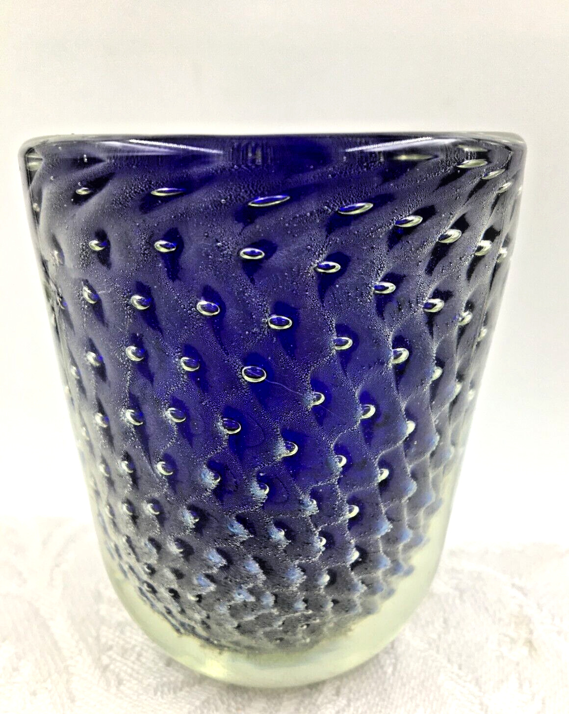 Vintage  Sommerso Cobalt Blue Art Glass Vase Controlled Bubbles -