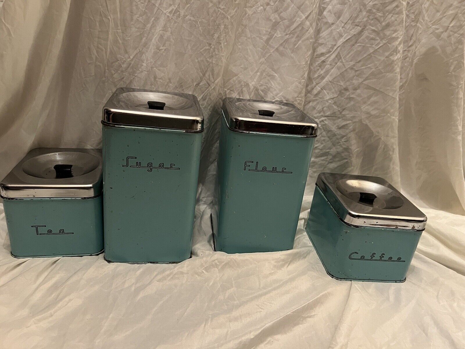 vintage Retro 1960s Turquoise Kitchen Canister Set