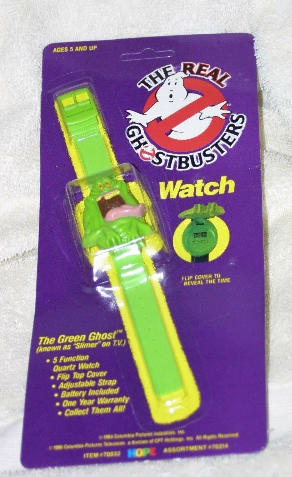 1986 VINTAGE  THE REAL GHOSTBUSTERS WATCH SLIMER THE GREEN GHOST MINT ON CARD