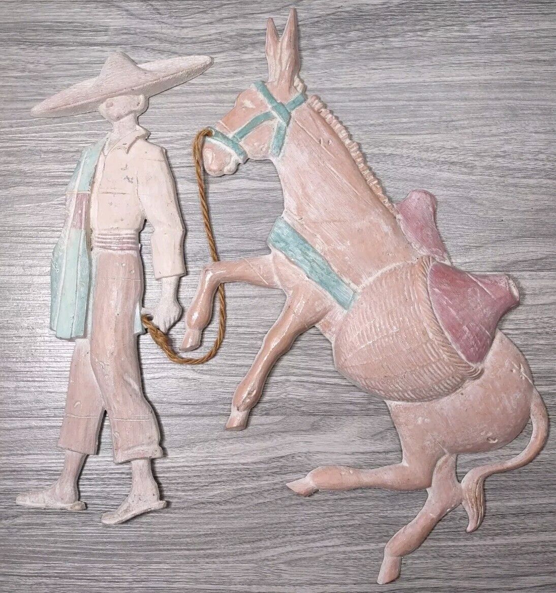 Vtg HOME INTERIOR Southwest Man Pulling His Donkey Pastel METAL WALL HANGING