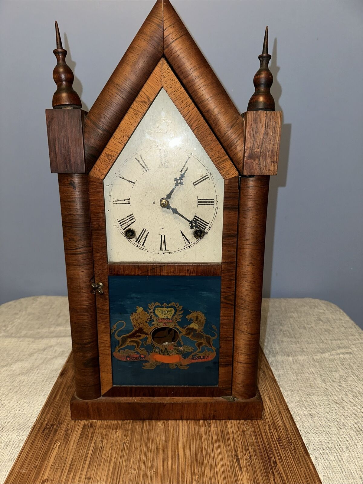 RARE Antique E.N. Welch Gothic Steeple Mantel Clock Strike, Key-wind WORKS