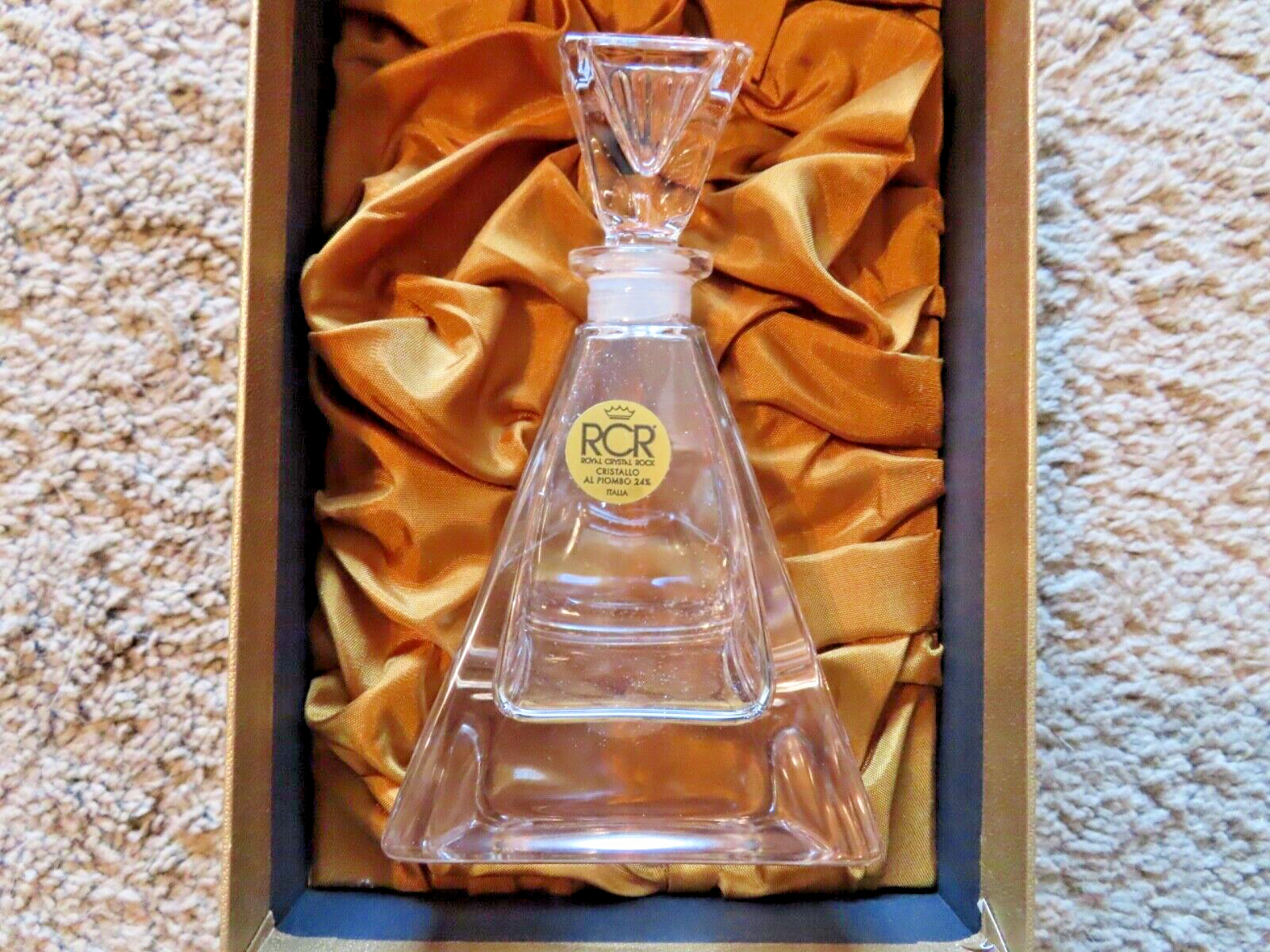Vintage RCR ~ ROYAL CRYSTAL ROCK Lead Crystal Pyramid  Perfume Bottle Brand New