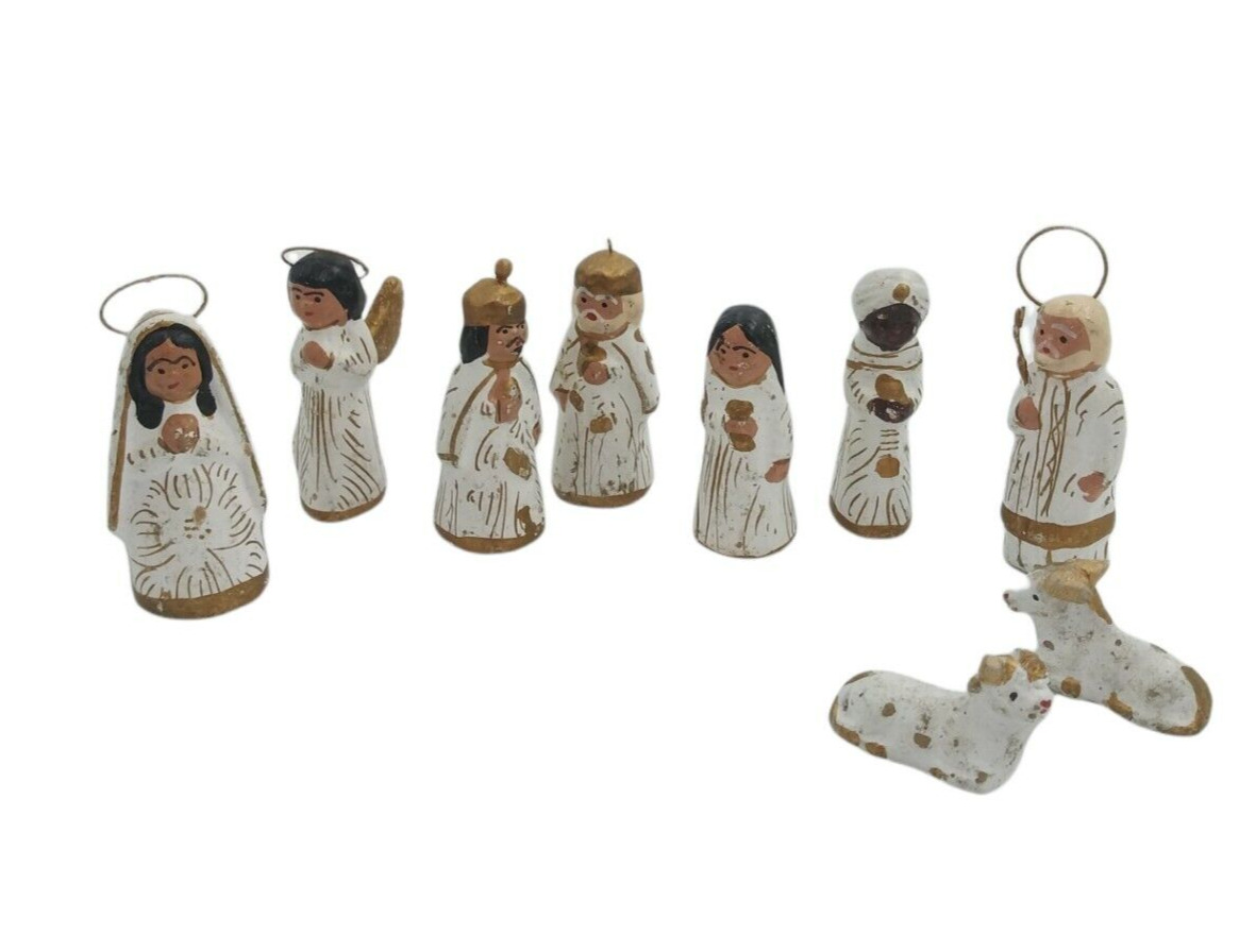 Pottery Christmas Nativity Set of 9 Hand Painted Vintage 