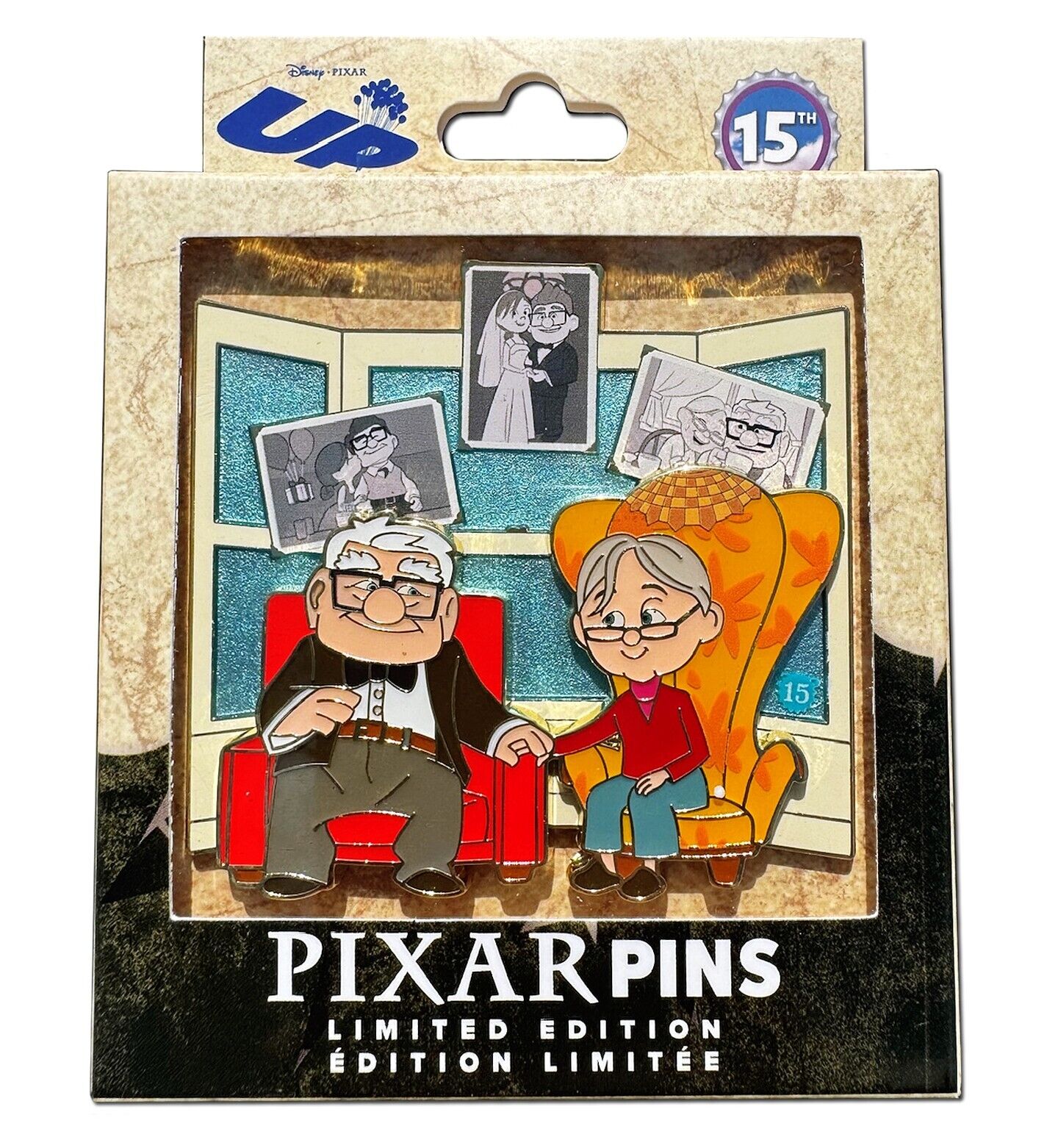 Disney Pixar Carl & Ellie UP 15th Anniversary Mini Jumbo Pin LE 3000