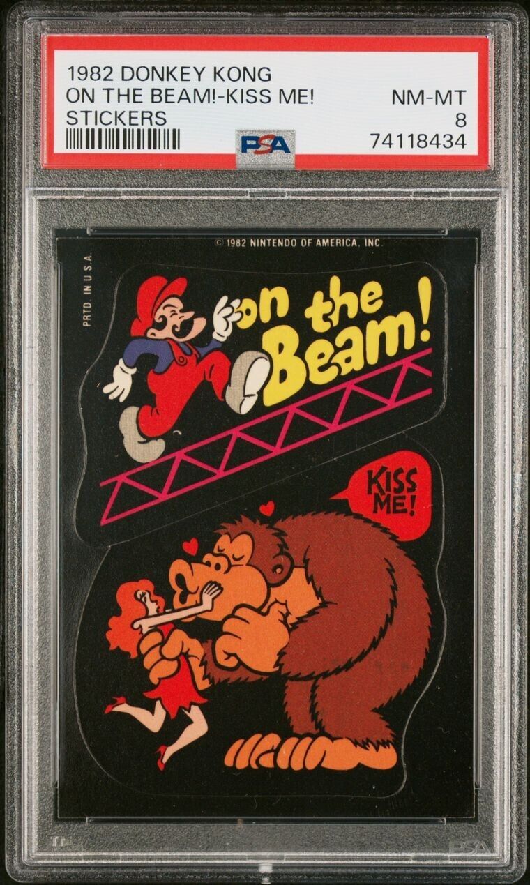 1982 Donkey Kong Stickers | On The Beam Kiss Me | Low Pop, Only 3 Higher PSA