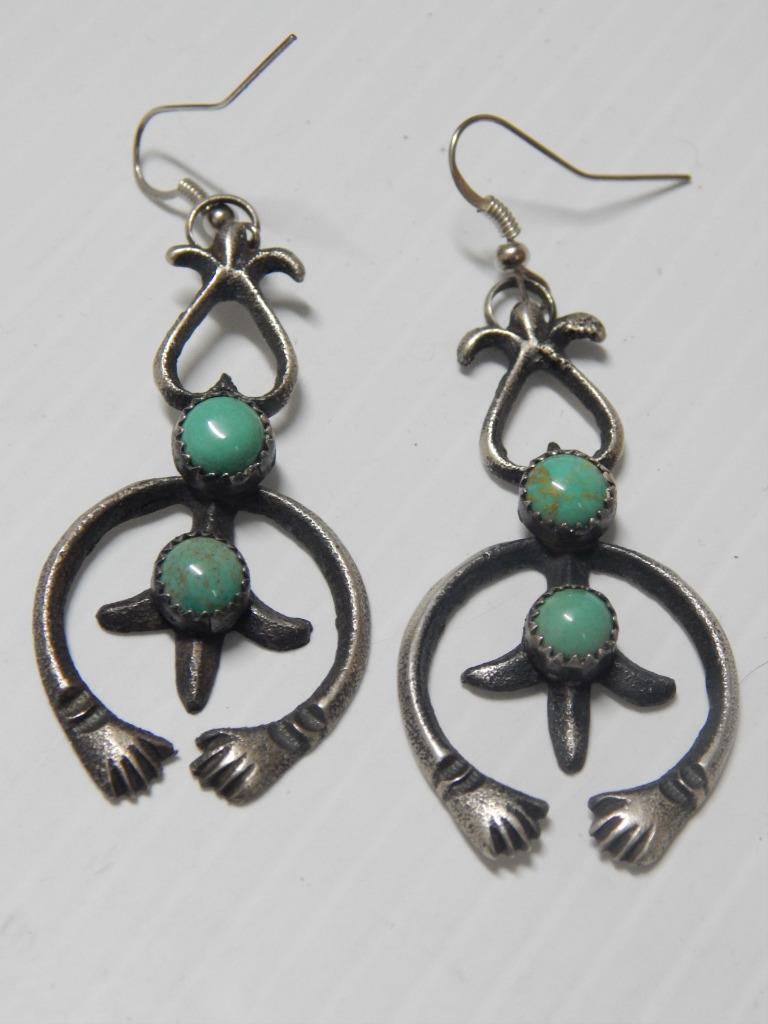 XTRA NICE NAVAJO INDIAN TURQUOISE STERLING SILVER NAJA EARRINGS - XLNT GIFT 