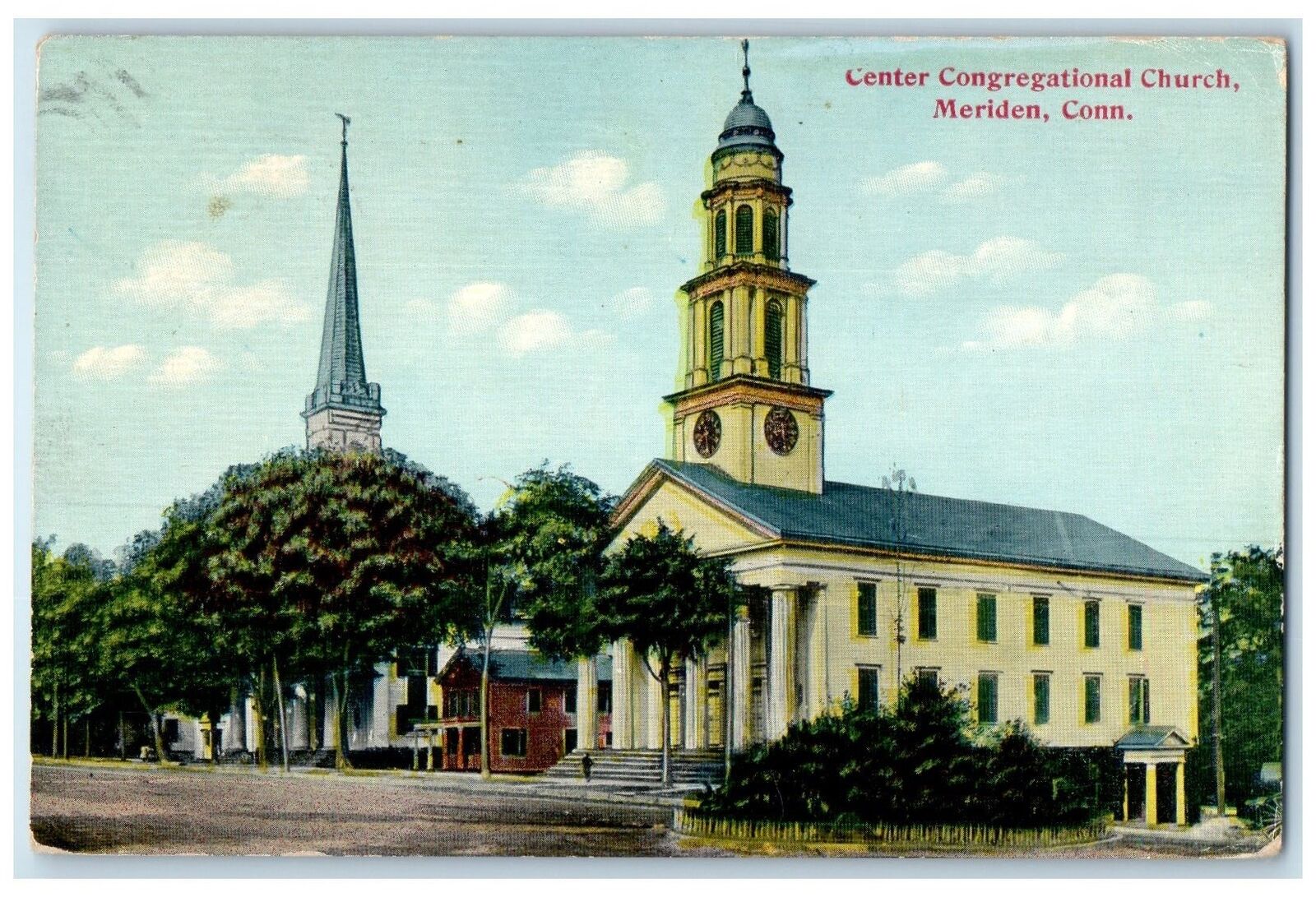 1912 Center Congregational Church Clock Tower Meriden Connecticut CT Postcard