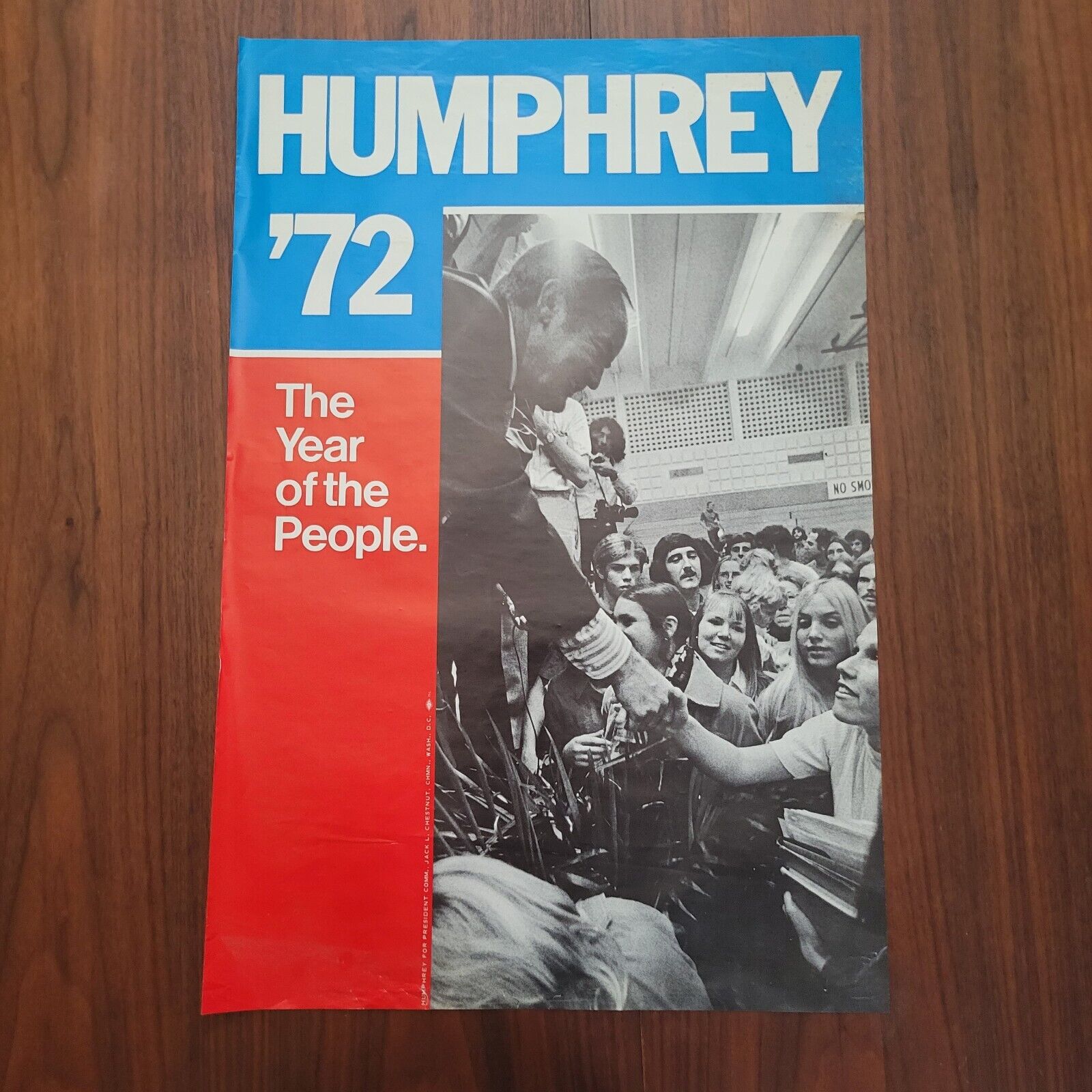 Vintage 1972 Hubert Humphrey Presidential Campaign Poster Year of People 20x30\
