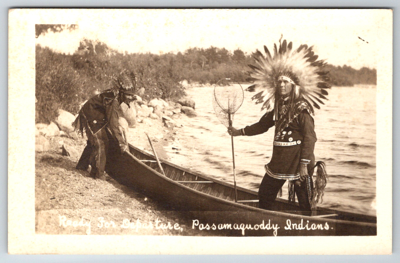 c1930s RPPC Passamaquoddy Indians Native Americans Fishing ME Antique Postcard