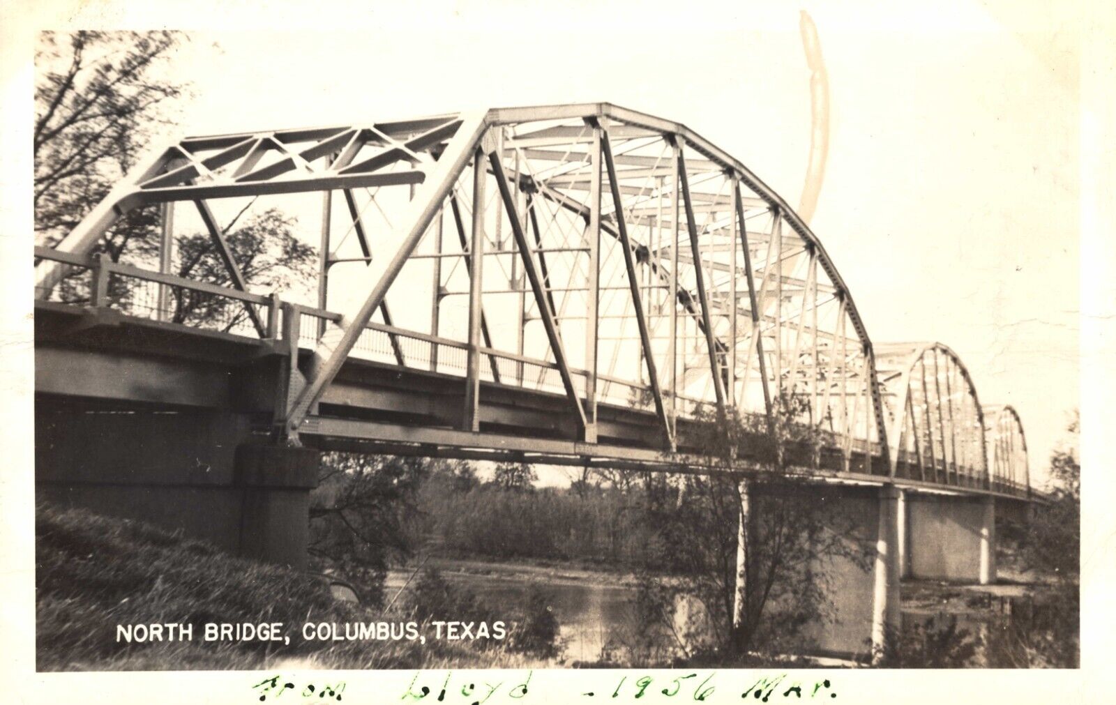 North Bridge Columbus Texas North River Bridge on Texas 71  RPPC 1956 Postcard