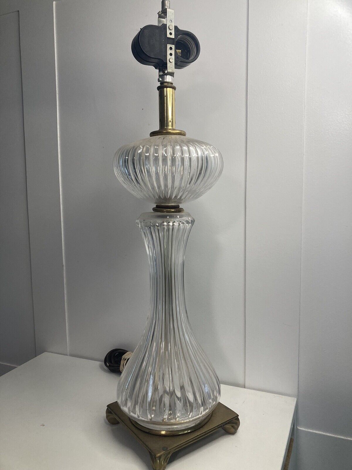 Vintage Cristal D’Albret Fluted Ribbed Lamp Made In France Hand Cut Lead Crystal
