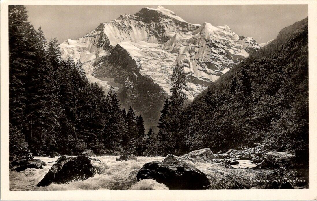 Vintage Real photo Postcard- Lutschine Mit Jungfrau Bernese Oberland Switzerland